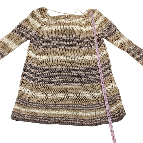 Free People Taupe Beige Gray Ivory Striped Open Loose Knit Sweater, Size Small - Picture 6 of 11